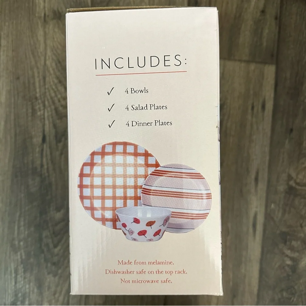 Dwelling Melamine 12-piece dinner set gingham & plaid